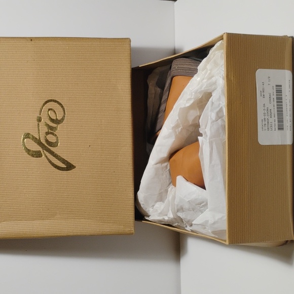 Joie Women's Get On Up In Cognac Leather Wooden Heeled Sandals In Box Sz 7.5 - Picture 11 of 14